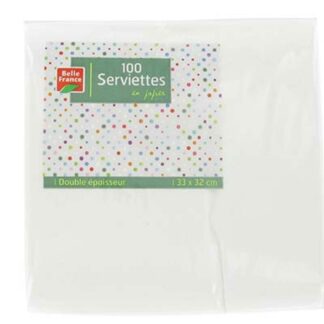 PAQUET DE 100 SERVIETTES BLANCHES 33X33 CM BELLE FRANCE · BELLE FRANCE